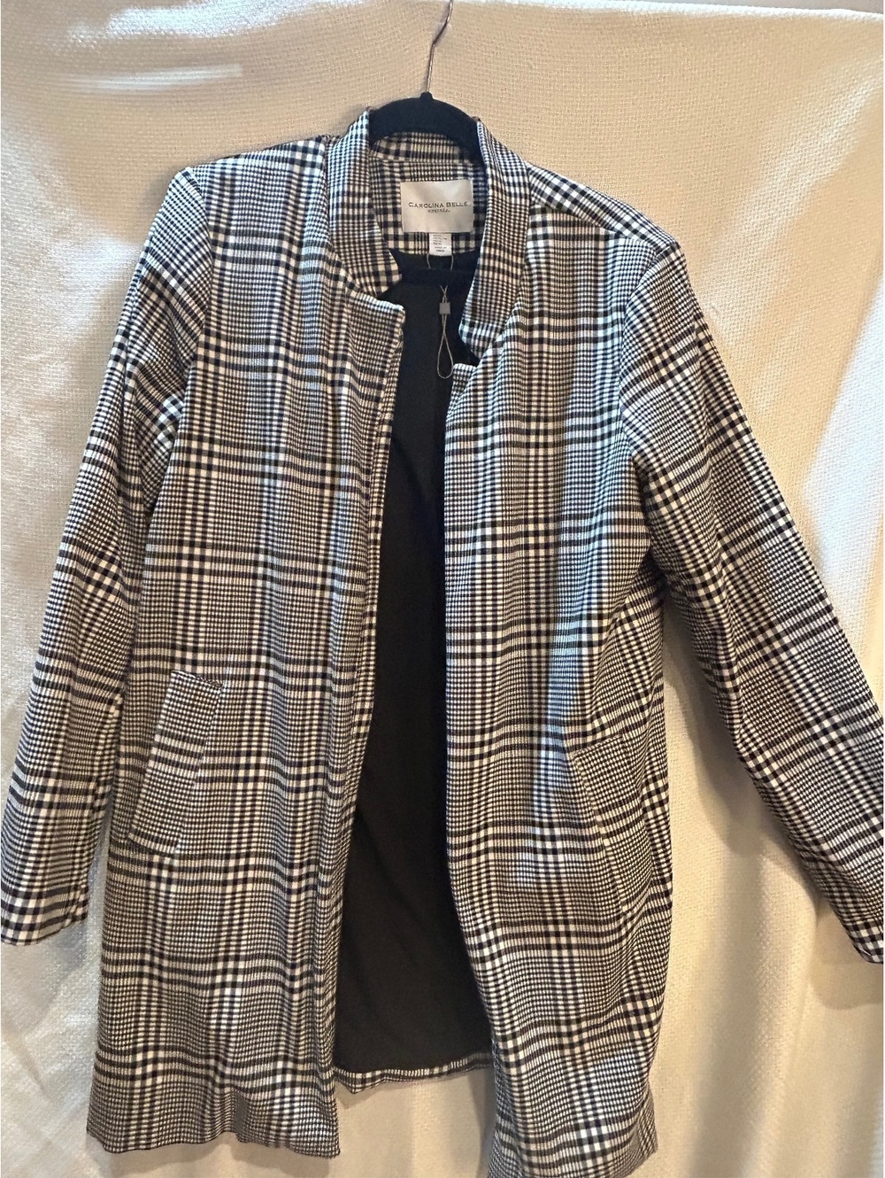 Carolina Belle Montreal Women's Black and White Plaid Long Coat Size Medium